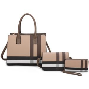Plaid Check Satchel Set (3 in 1)